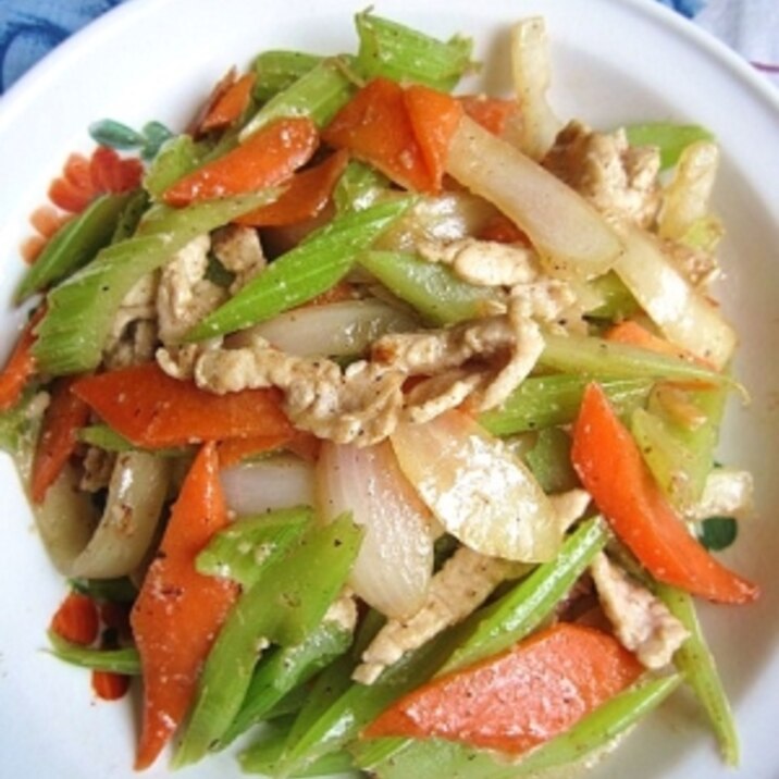 セロリにんじん豚肉炒め 芹菜胡蘿卜炒肉 レシピ 作り方 By はかせ55 楽天レシピ